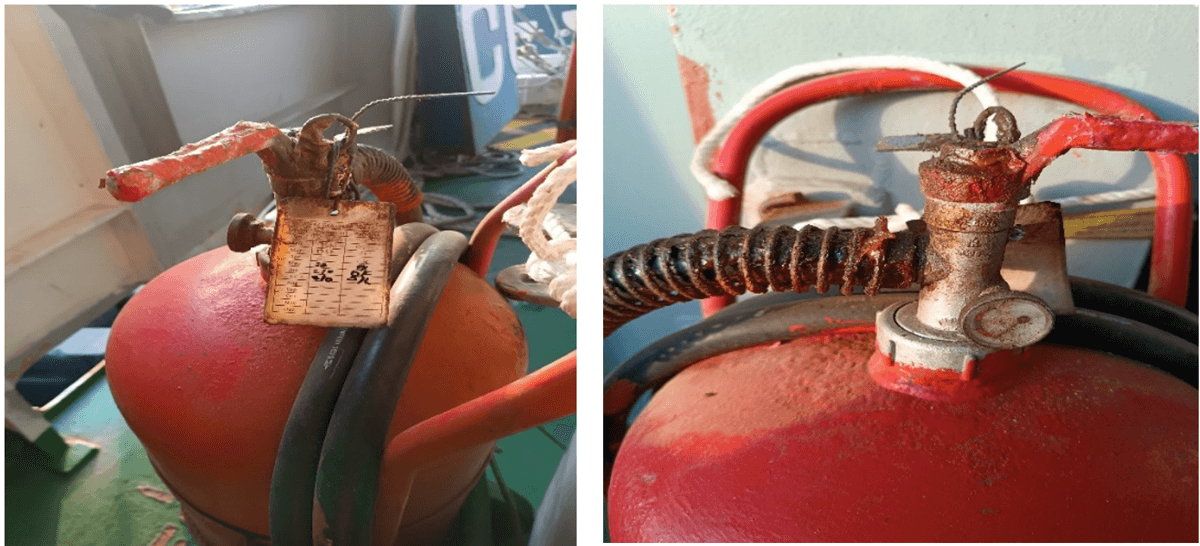 Rusted fire extinguisher parts