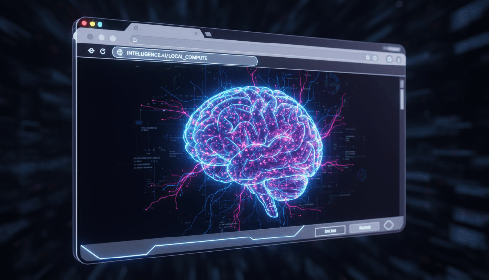A glowing AI brain inside a browser window